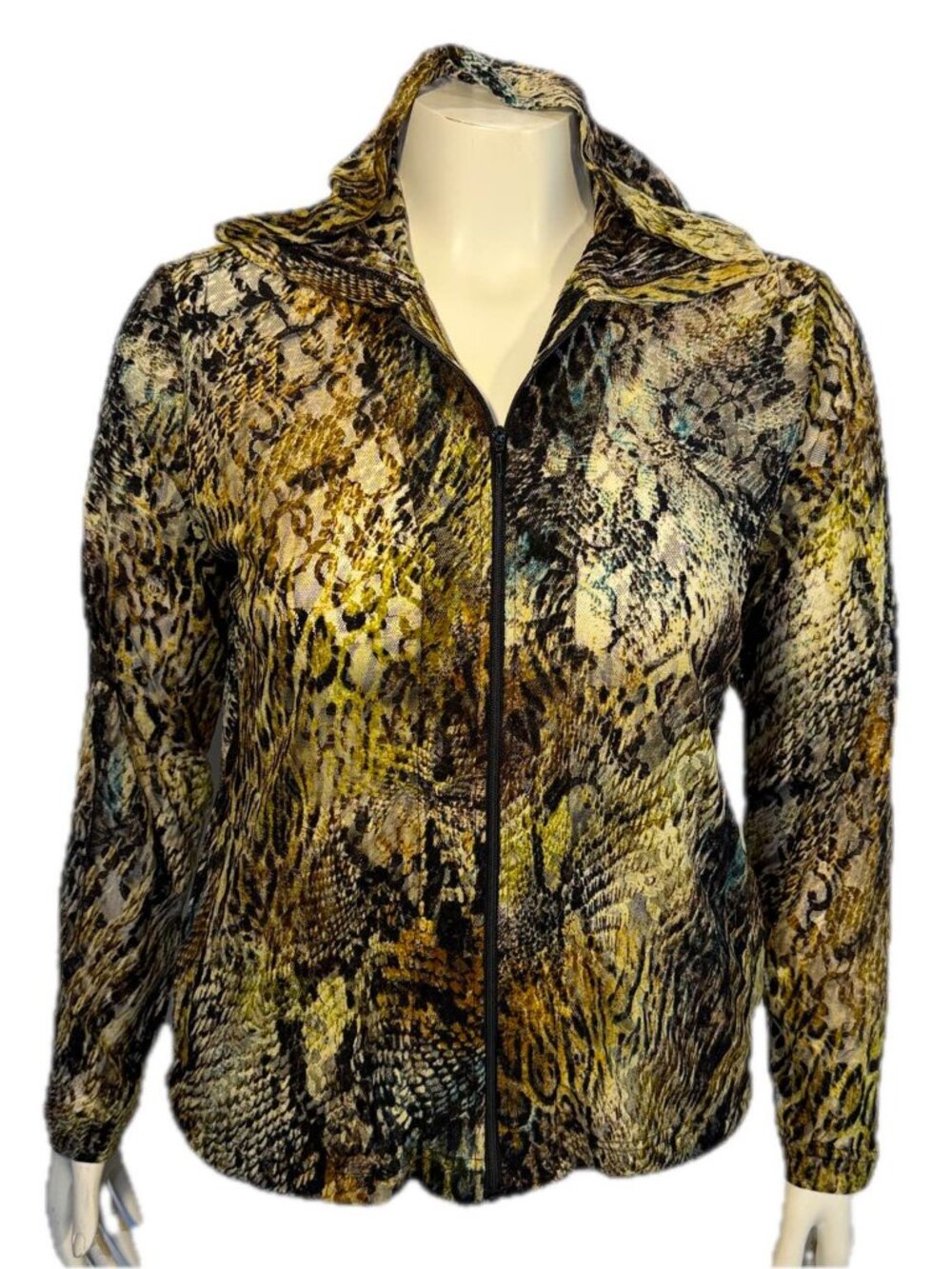 Chico's Multi Women's Hooded Jacket Size 1 Animal Print Mesh Nylon
